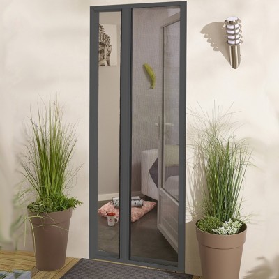 Moustiquaire enroulable latérale aluminium  grise pour porte