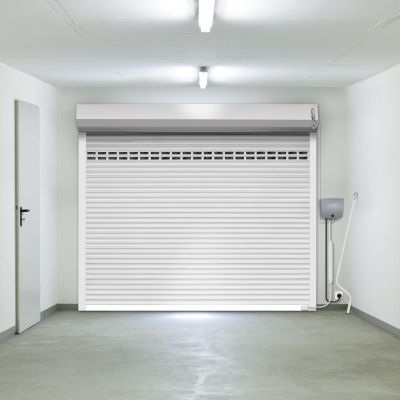 Porte de garage enroulable alu h212x240cm avec hublots Ambre motorisée, centrale Somfy