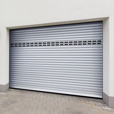 Porte de garage enroulable alu h212x240cm avec hublots Ambre motorisée, centrale Somfy
