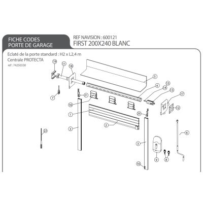 Eclaté porte de garage pour patte de liaison coulisse + guide lame