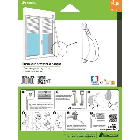 Encart enrouleur pivotant pour sangle 14/15mm de volet roulant
